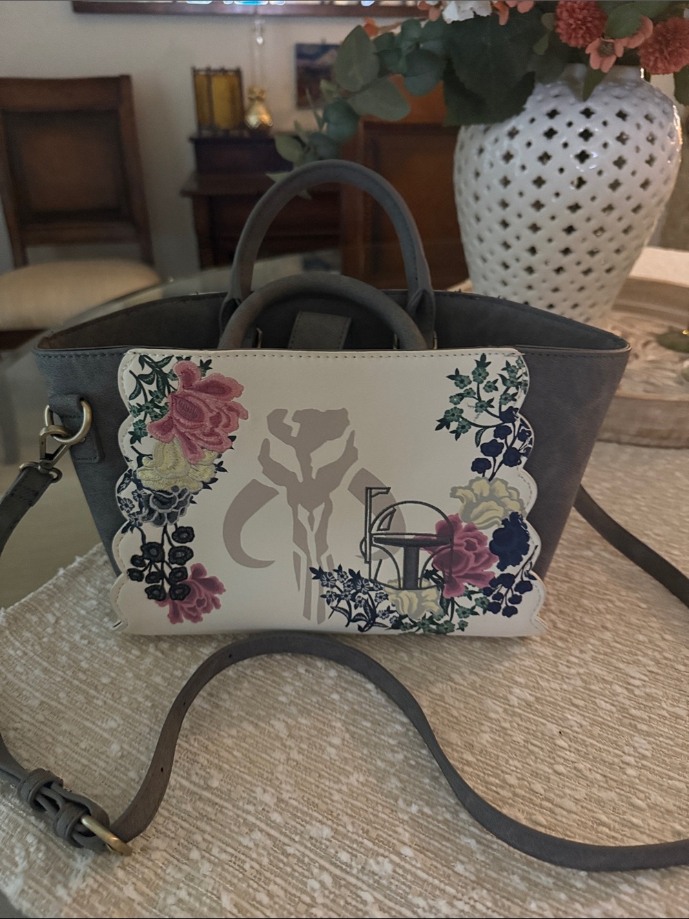 Mandalorian Floral Embroidered Crossbody Tote - Women Bags